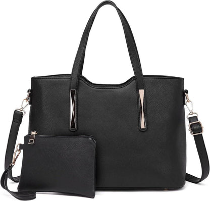 Moderne Miss Lulu Damen Handtasche Set Schwarz PU Leder