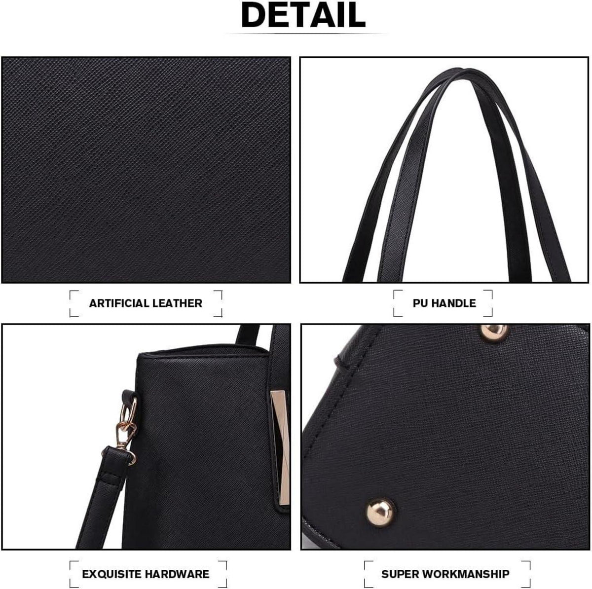 Moderne Miss Lulu Damen Handtasche Set Schwarz PU Leder
