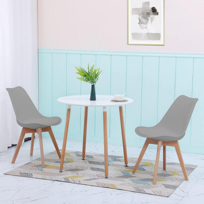 Essgruppen Set für 2 Personen – Runder Weißer Tisch + 2 Grau Buche Stühle