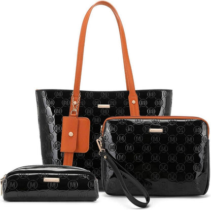 Damen Handtasche Set PU Leder Shopper Clutch Kosmetiktasche