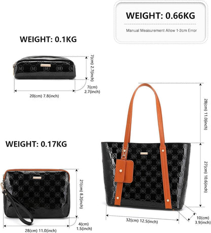 Damen Handtasche Set PU Leder Shopper Clutch Kosmetiktasche