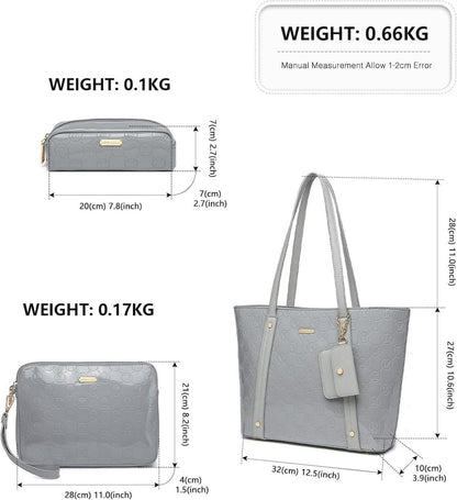 Miss Lulu Damen Handtasche Shopper Set PU Leder Mittelgroß 3-teilig