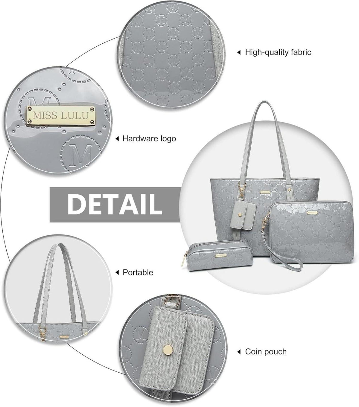 Miss Lulu Damen Handtasche Mittelgroß 3-teiliges Set PU-Leder