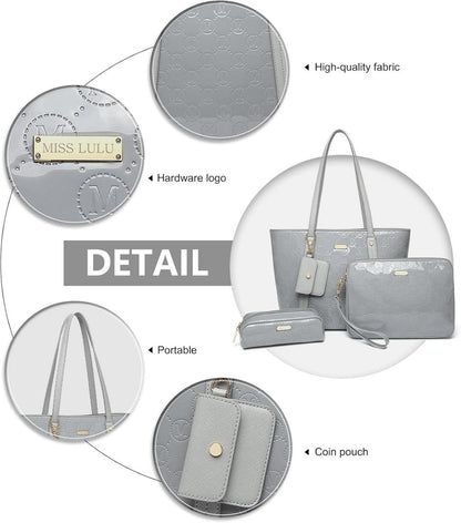Miss Lulu Damen Handtasche Mittelgroß 3-teiliges Set PU-Leder
