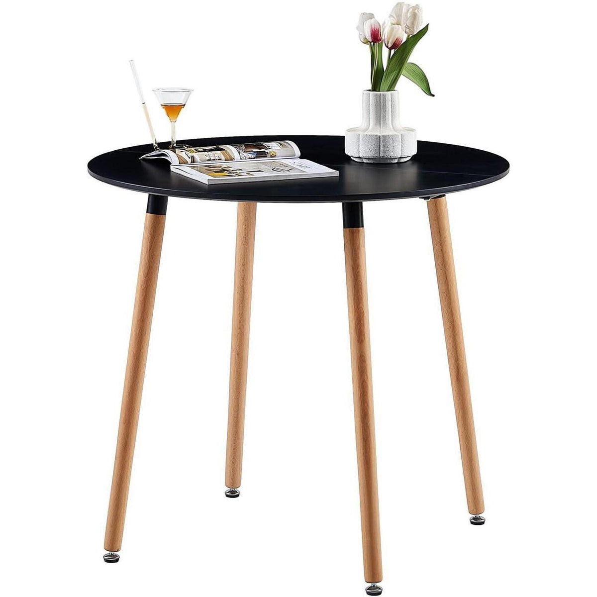 Essgruppen Set für 2 Personen – Runder Schwarz Tisch & 2 Grau Stühle