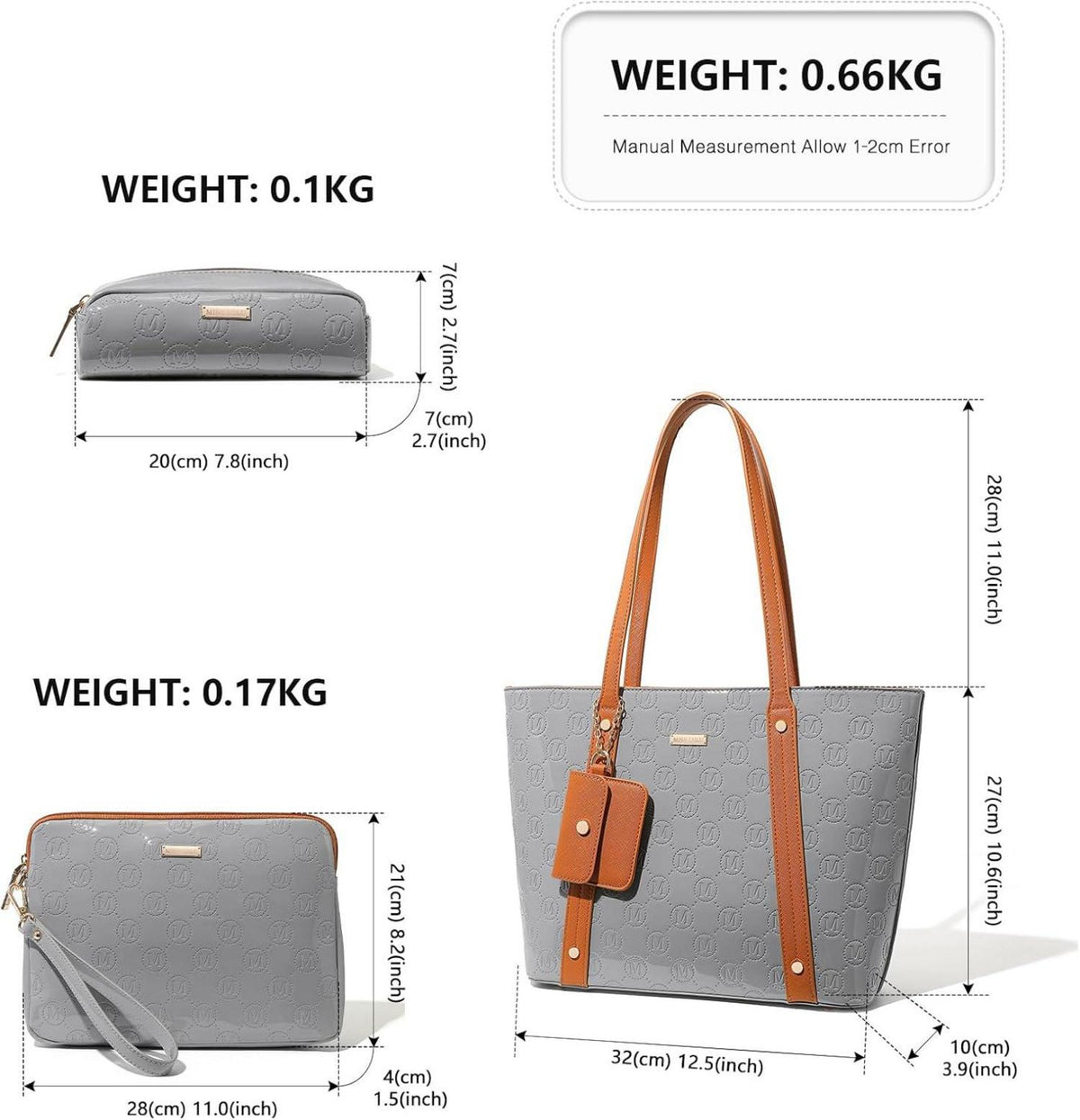 Miss Lulu PU Leder Handtasche Damen Set 3-teilig