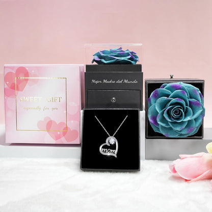 Sunia Mama Geschenke: Ewige Rose & Mom Halskette 925 Silber