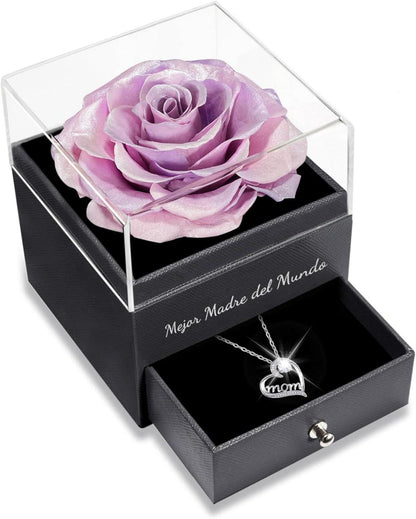 Ewige Rose Geschenkbox Mama 925 Silber Mom Halskette Blume Infinity