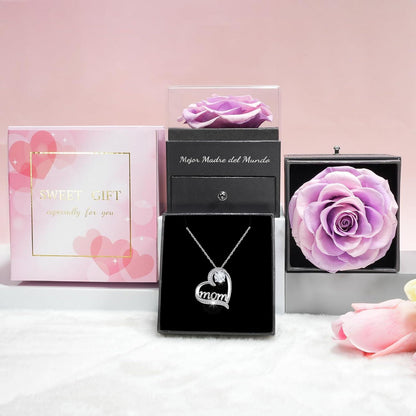 Ewige Rose mit Mom Halskette & Geschenkbox, Valentinstag, Muttertag, Geburtstag