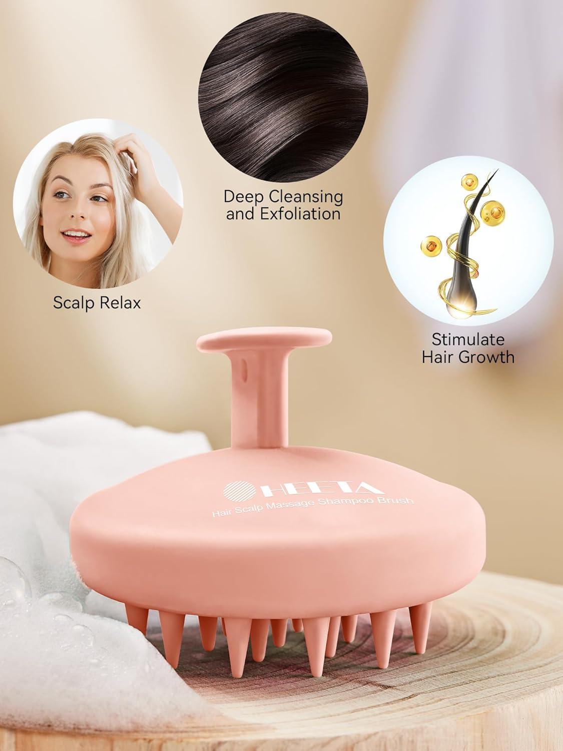 HEETA Kopfhaut Massagebürste Silikon Weiche Borsten Shampoo-Bürste Pink