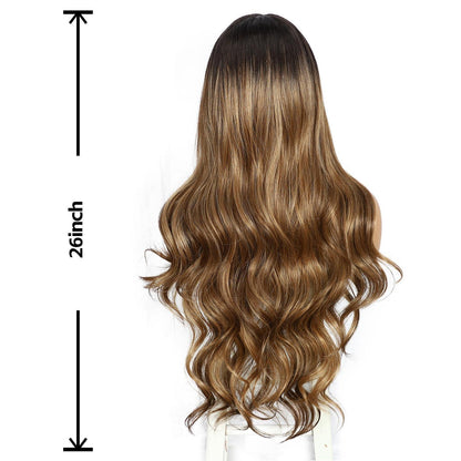 Braune Körperwelle Lace Front Perücke – Synthetisch, 26 Zoll