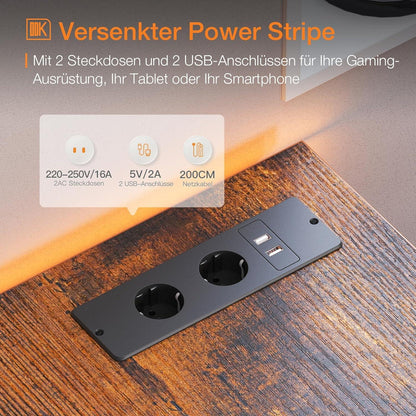 ODK Gaming Schreibtisch L-Form, 147x80cm Weiß mit USB & Steckdose
