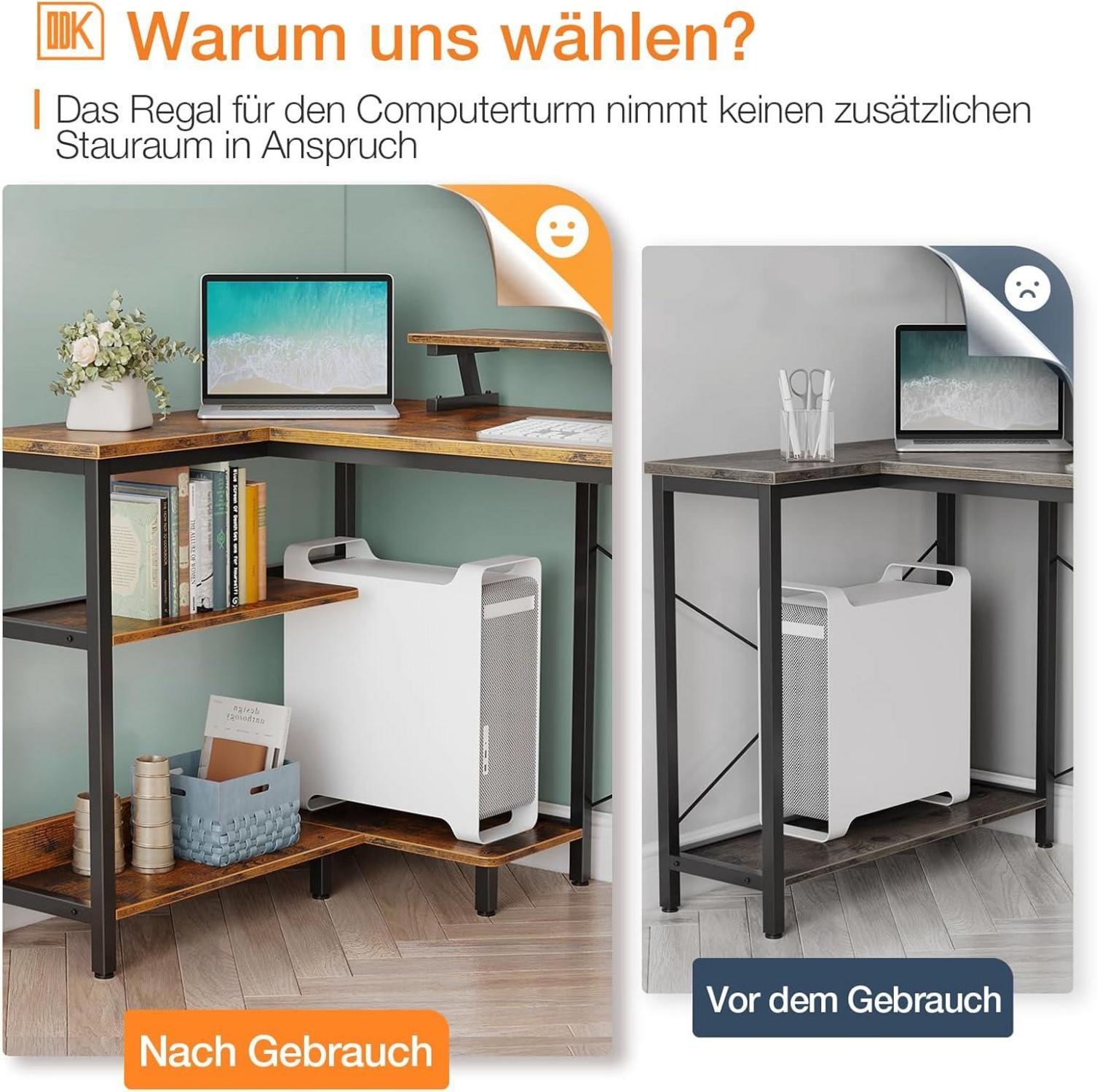 L-förmiger Eckschreibtisch Weiß mit USB-Ladeanschluss & Steckdose