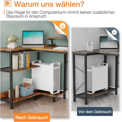 L-förmiger Eckschreibtisch Weiß mit USB-Ladeanschluss & Steckdose