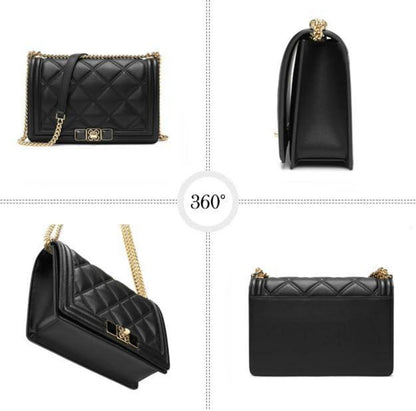 Damen Umhängetasche Crossbody weiches Leder mit Metallkette
