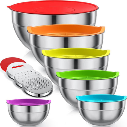 LEIKEEGO Rührschüssel Set 6-teilig Edelstahl Spritzschutz Reiben 4,5L