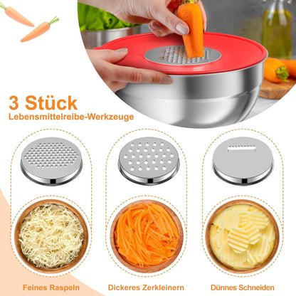 LEIKEEGO Rührschüssel Set 6-teilig Edelstahl Spritzschutz Reiben 4,5L