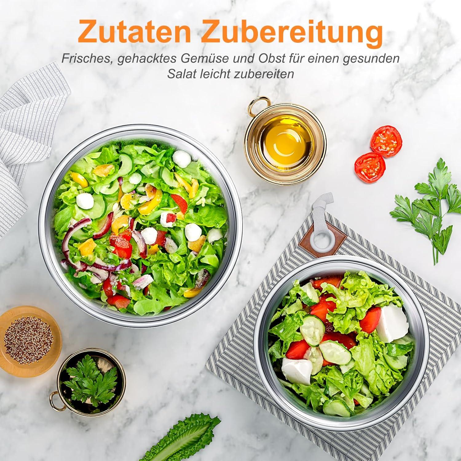 Edelstahl Rührschüssel Set mit Deckel & 3 Reiben - 6er Spritzschutz 4.5L 3L 2.1L
