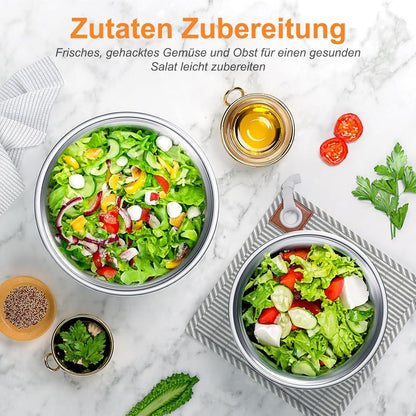 Edelstahl Rührschüssel Set mit Deckel & 3 Reiben - 6er Spritzschutz 4.5L 3L 2.1L