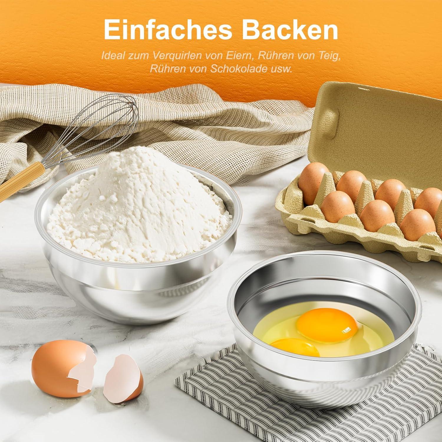 Rührschüssel Set Edelstahl Spritzschutz 6er Reiben 4.5L 3L 2.1L 1.6L
