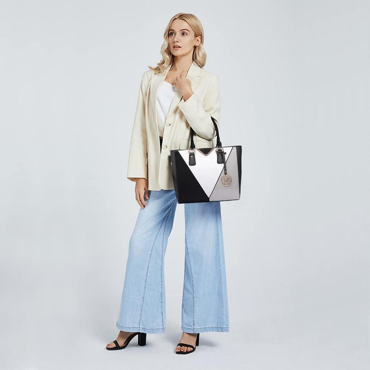 Miss Lulu Damen Handtasche Schultertasche Shopper V-förmiges