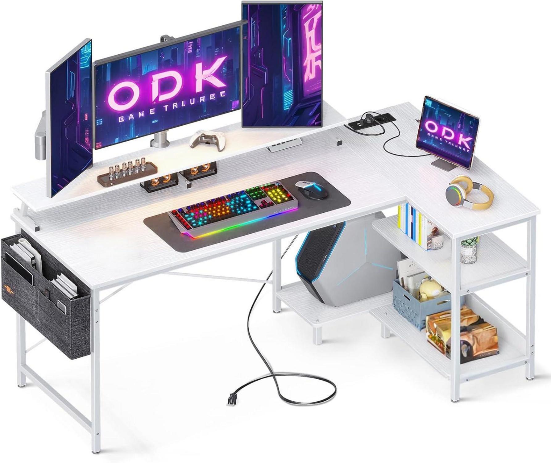 Eckschreibtisch Weiß 147x80cm USB Gaming Tisch mit Regal