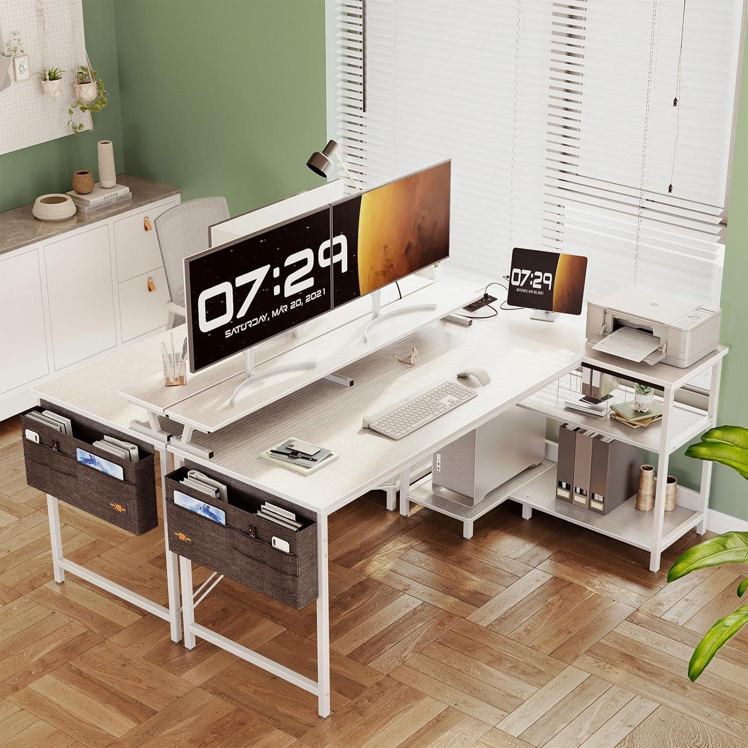 Schreibtisch L Form 147x80cm Weiß Gaming Tisch USB-Ladeanschluss & Steckdose