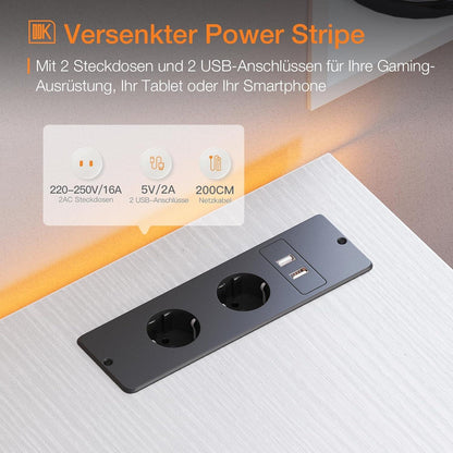 Gaming Schreibtisch L Form 147x80cm Weiß USB Steckdose Monitorständer