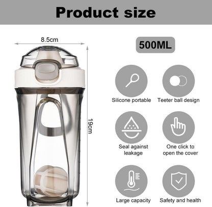 Protein Shaker 500ml mit Mixerball, auslaufsicherem Deckel