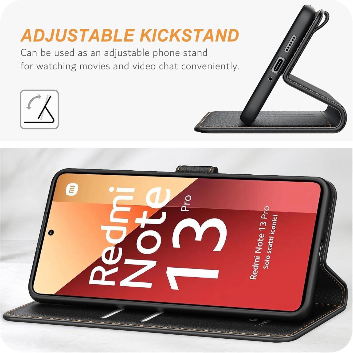 Leder Handyhülle Xiaomi Redmi Note 13 Pro 4G Schwarz Standfunktion