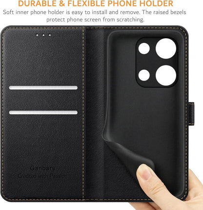 Leder Handyhülle Xiaomi Redmi Note 13 Pro 4G Schwarz Standfunktion