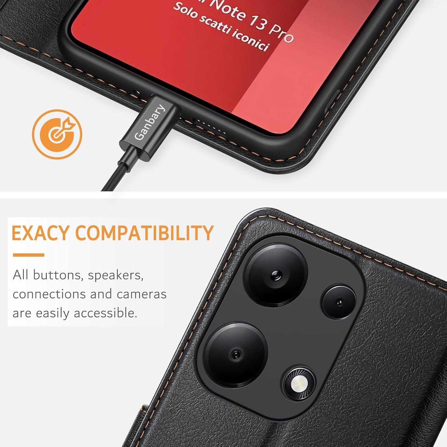 Xiaomi Redmi Note 13 Pro 4G Handyhülle Leder Klapphülle Schwarz