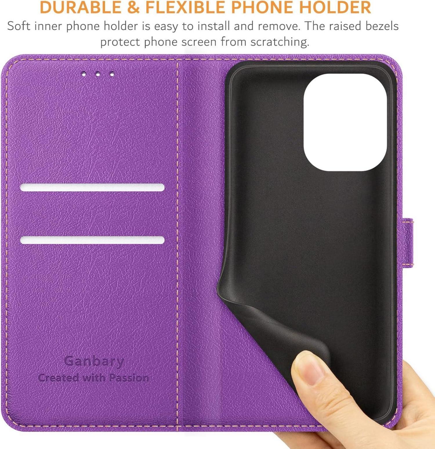 Leder Klapphülle Xiaomi Redmi Note 13 4G Violett mit Kartenschlitzen