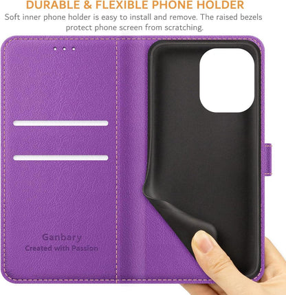 Leder Klapphülle Xiaomi Redmi Note 13 4G Violett mit Kartenschlitzen
