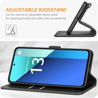 Leder Handyhülle Xiaomi Redmi Note 13 4G Klapphülle Schwarz mit Standfunktion