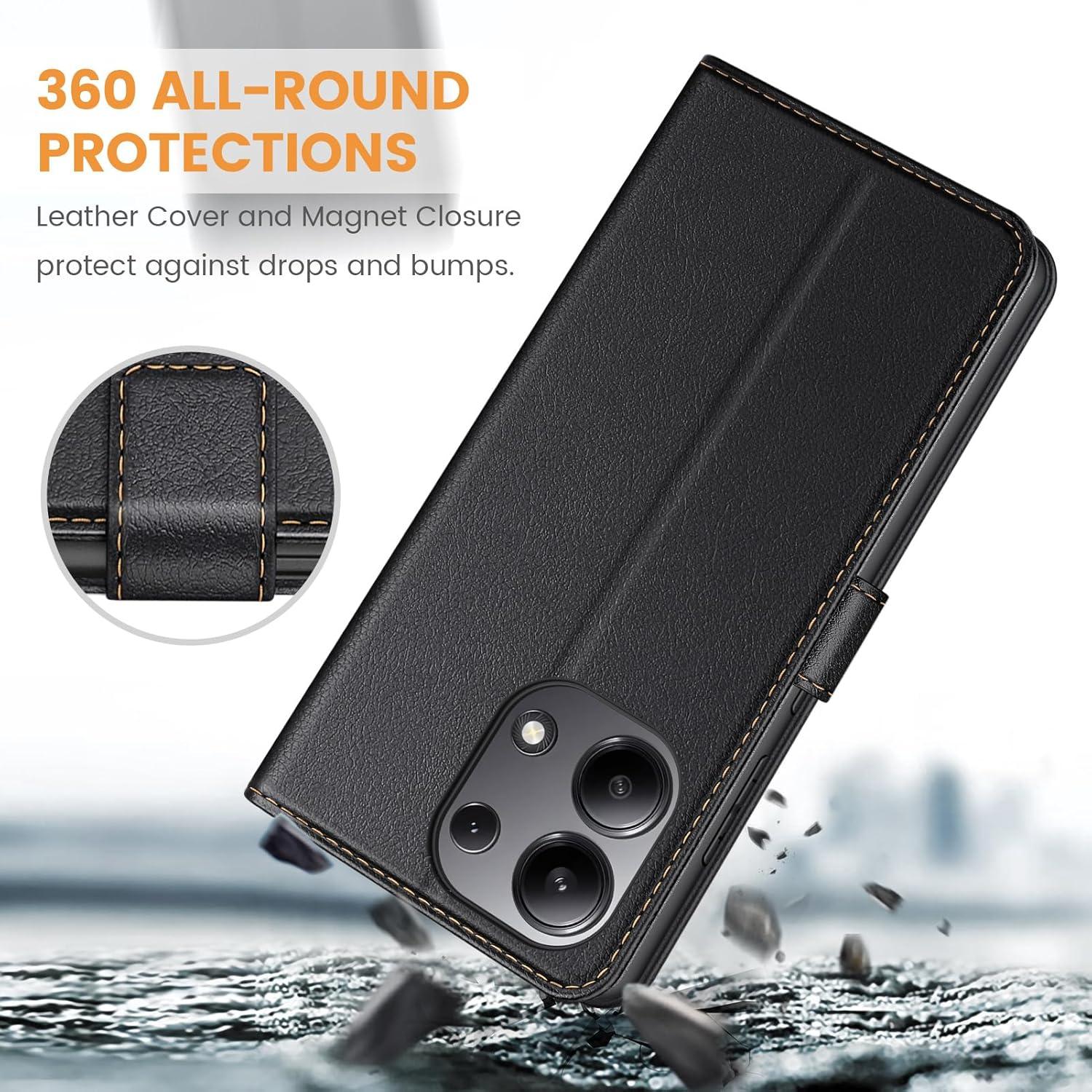 Handyhülle Xiaomi Redmi Note 13 4G Premium Leder Klapphülle Schwarz