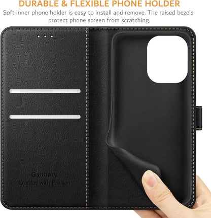 Leder Handyhülle Xiaomi Redmi Note 13 4G Klapphülle Schwarz mit Standfunktion