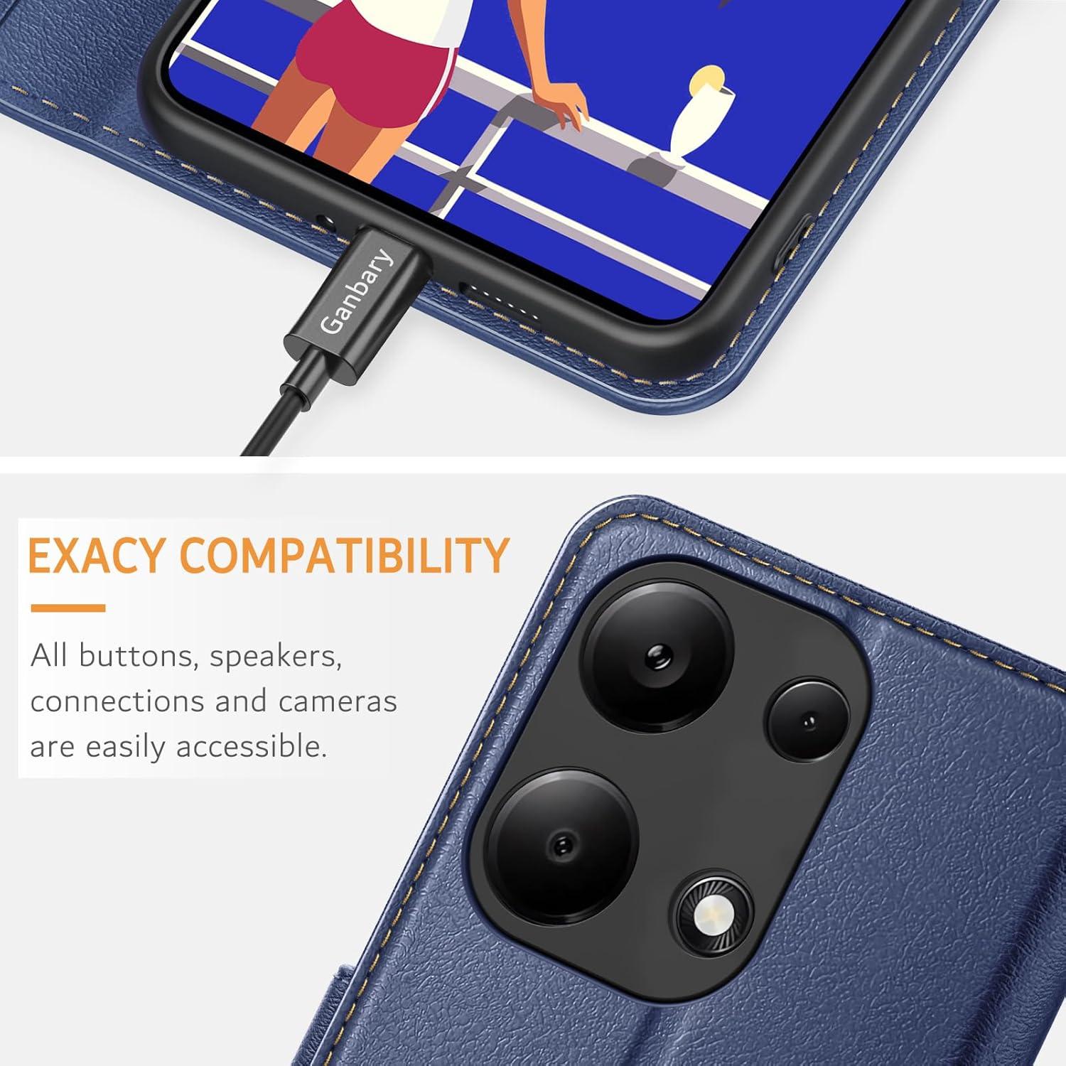 Xiaomi Redmi Note 13 Pro 4G Handyhülle Leder Klapphülle Blau mit Kartenschlitzen und Standfunktion