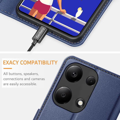 Xiaomi Redmi Note 13 Pro 4G Handyhülle Leder Klapphülle Blau mit Kartenschlitzen und Standfunktion