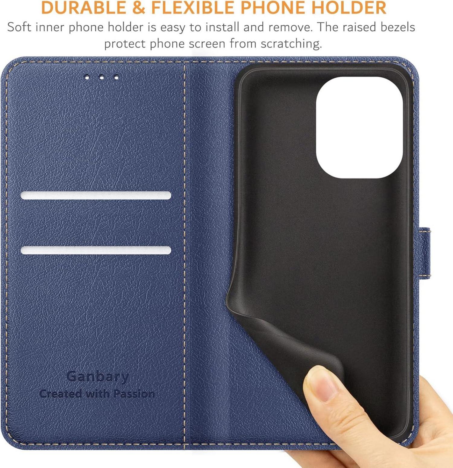 Handyhülle Xiaomi Redmi Note 13 4G Leder Klapphülle Blau Magnet Standfunktion