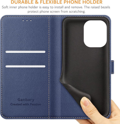 Handyhülle Xiaomi Redmi Note 13 4G Leder Klapphülle Blau Magnet Standfunktion