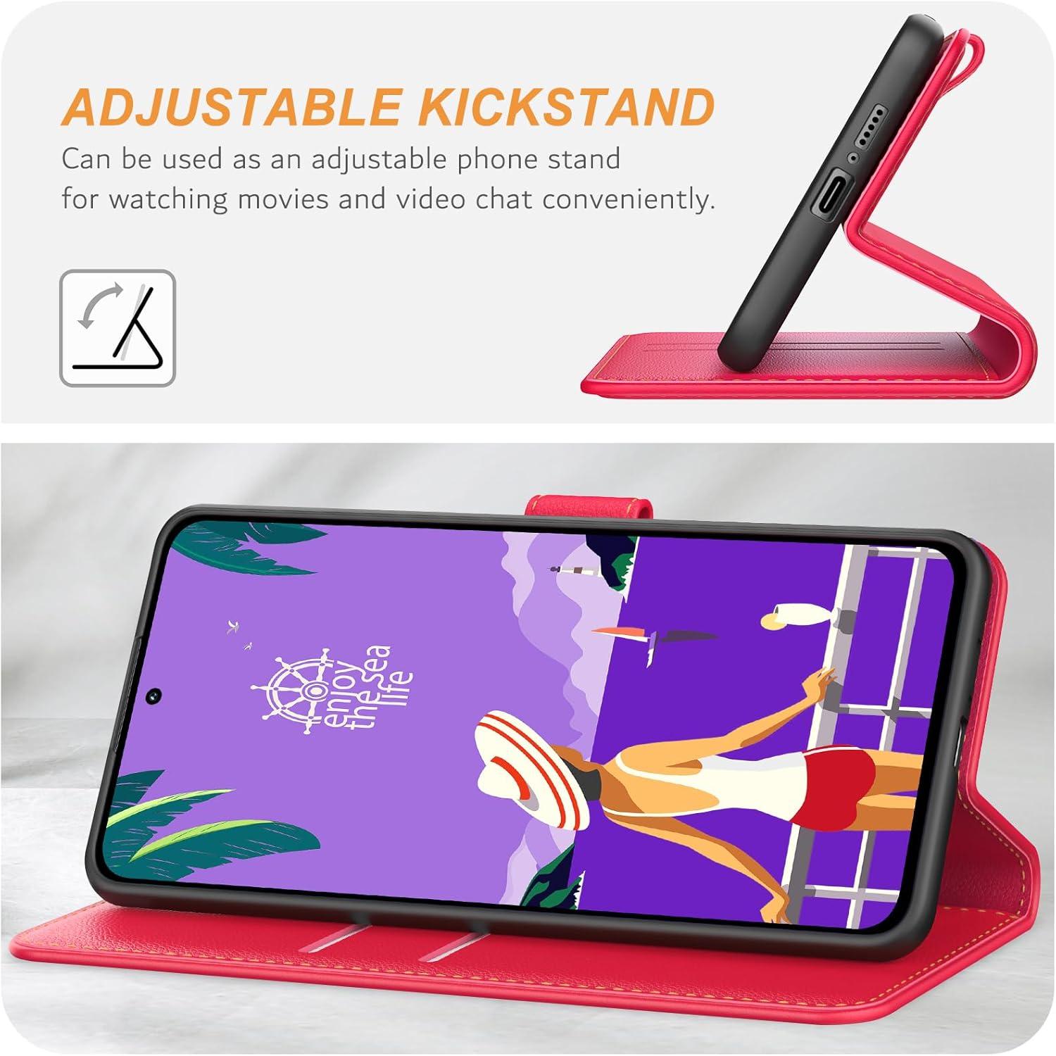 Premium Leder Klapphülle für Xiaomi Redmi Note 13 4G - Rot, Standfunktion