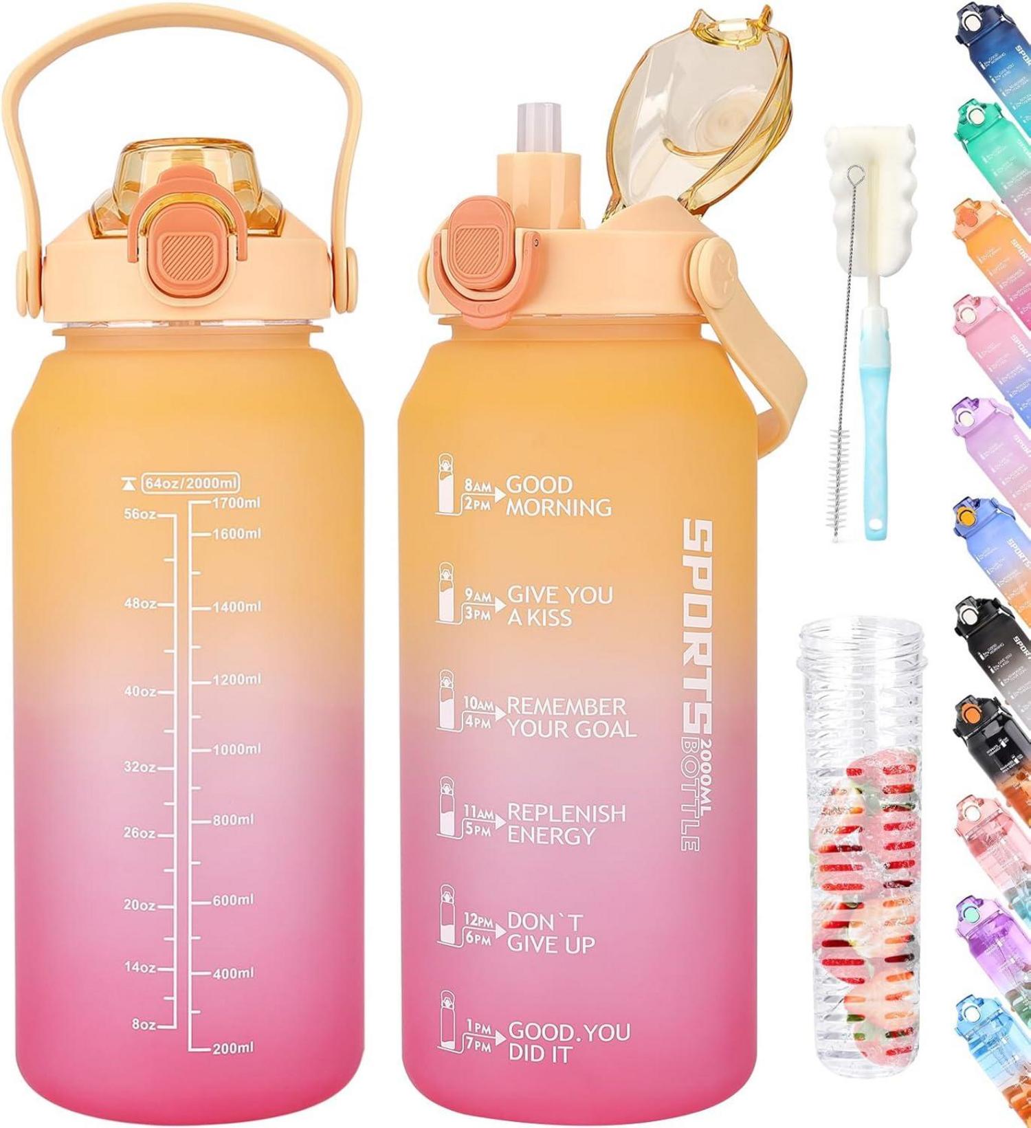 Trinkflasche 2l mit Strohhalm Früchtebehälter Kohlensäure Beständig