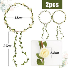 2Pcs Blumenkranz Haarband Damen Mädchen Boho Rosen Haarreif