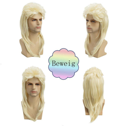 Goldene Meeräsche Perücke Männer Blonde Locken 70er 80er Jahre Cosplay Halloween