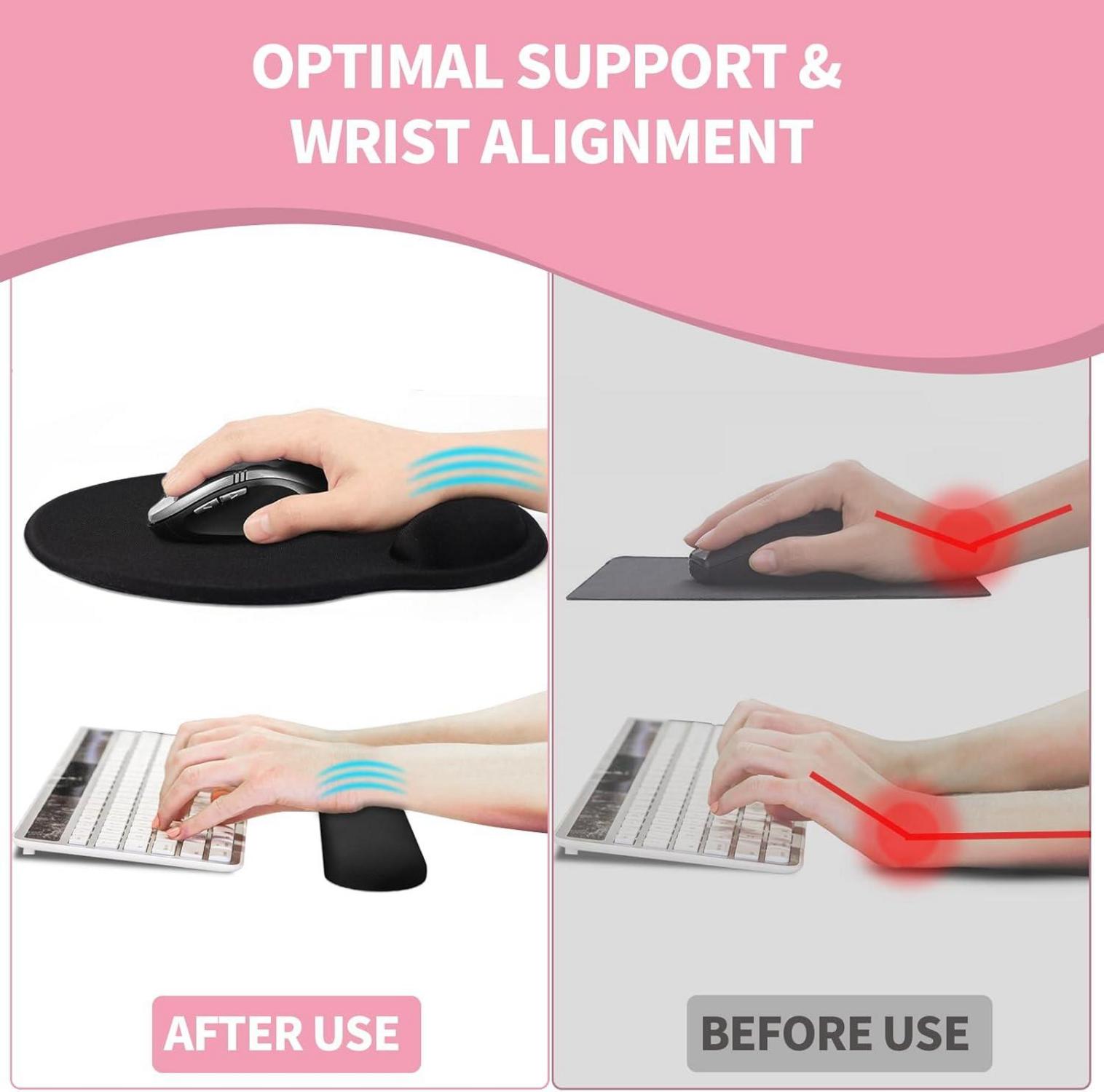 Ergonomisches Mauspad mit Handgelenkauflage und Gelkissen - Rosa Set