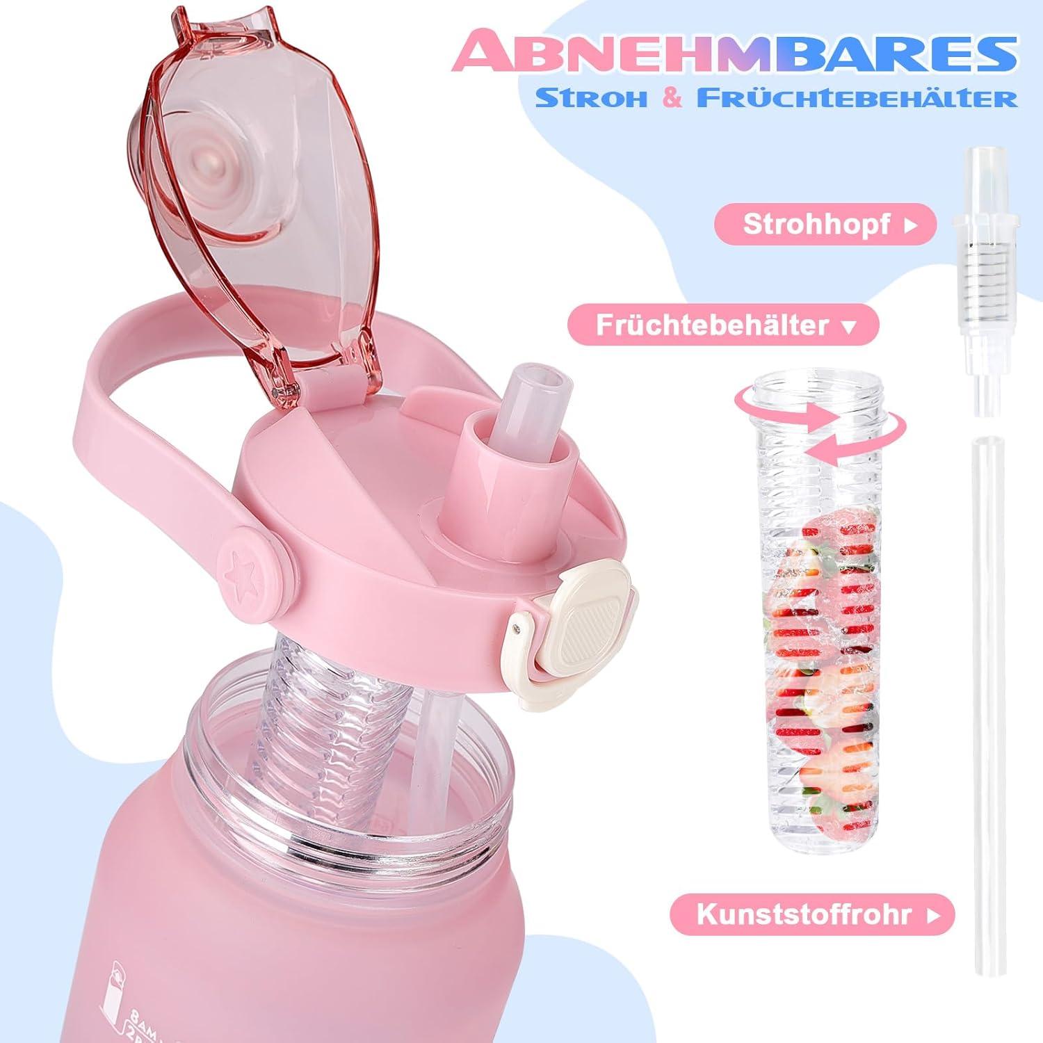 Trinkflasche 2l mit Strohhalm und