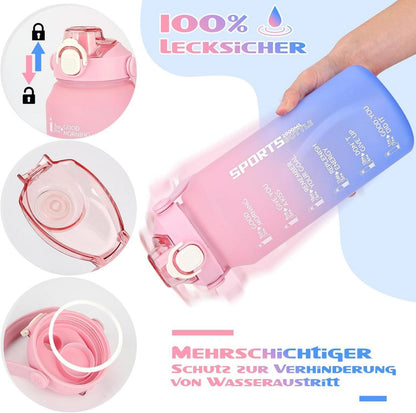 Trinkflasche 2l mit Strohhalm & Zeitmarkierung, BPA