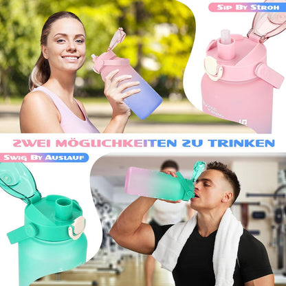 AOPREL 2l Trinkflasche mit Strohhalm Früchtebehälter Zeitmarkierung