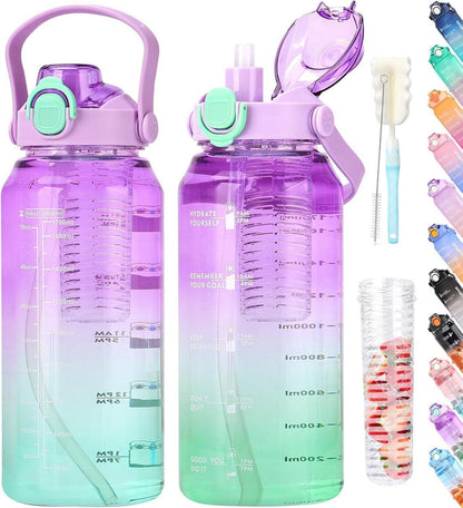 Trinkflasche 2l mit Strohhalm und Früchtebehälter BPA-frei